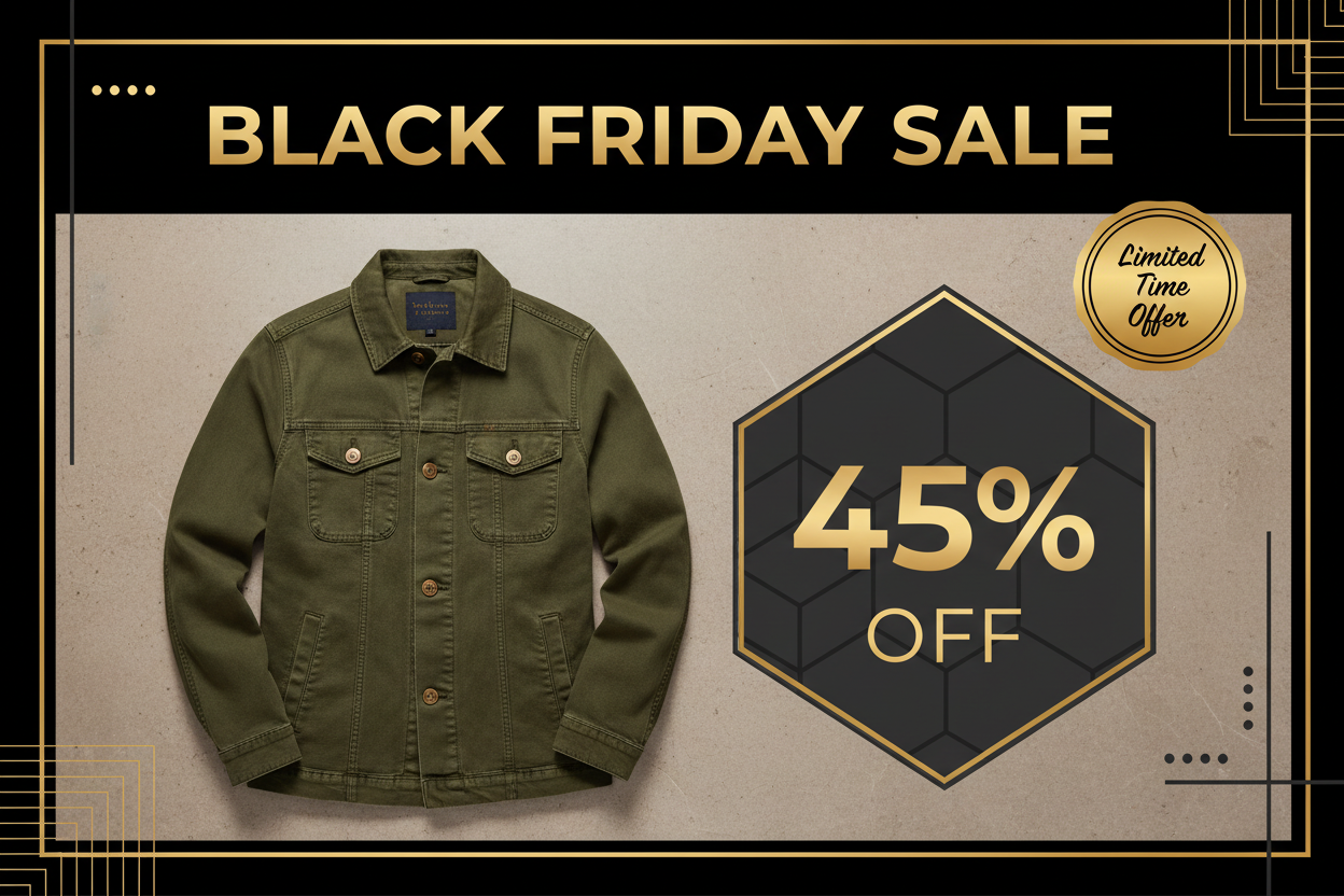 Black Friday Promotional Image for Men's Vintage Cotton Jacket