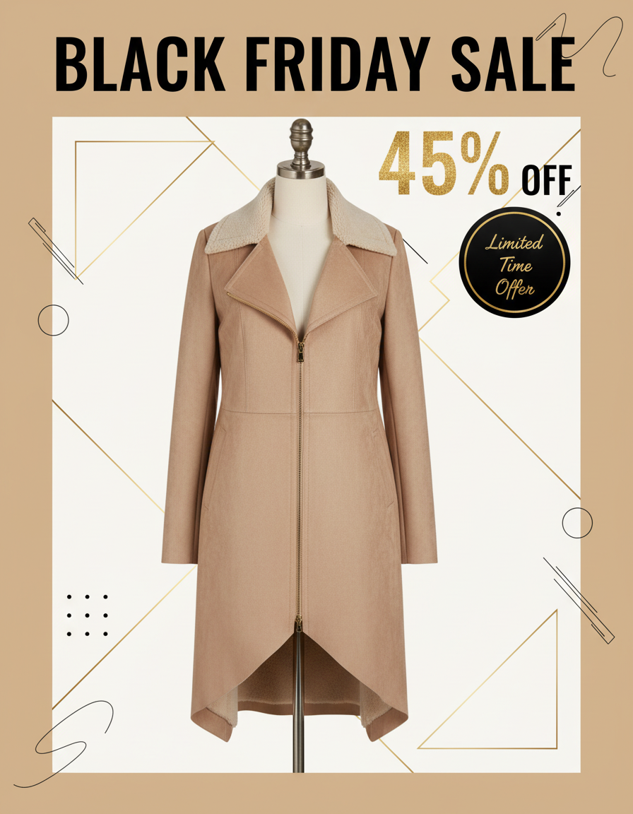 Black Friday Promotional Image for Suede Lapel Cardigan Coat