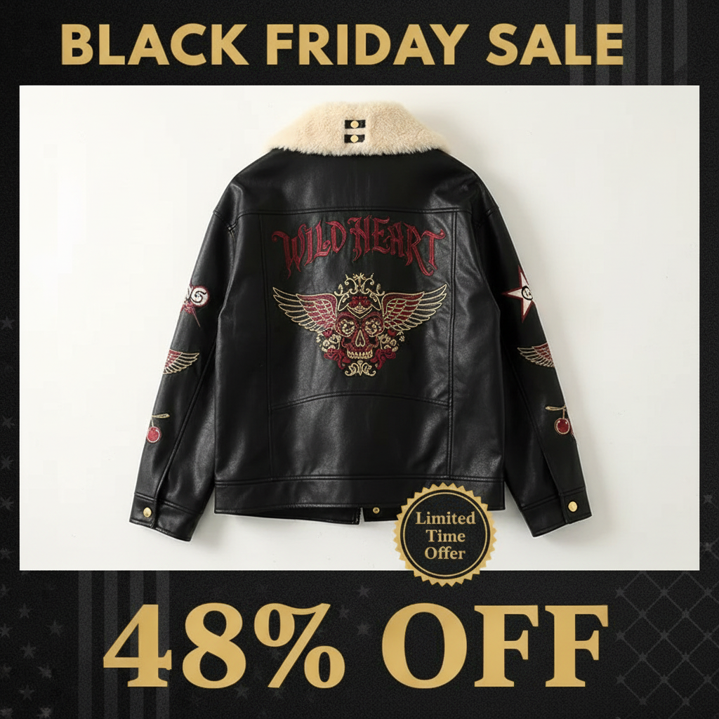 Black Friday Promotional Image for Vintage Embroidered PU Leather Jacket