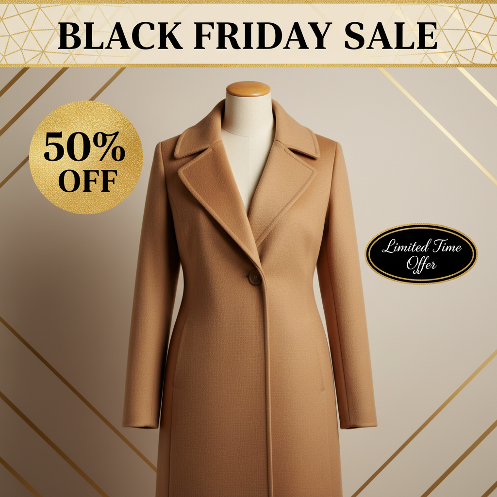 Black Friday Promotional Image for Women's Turn Down Collar Coat