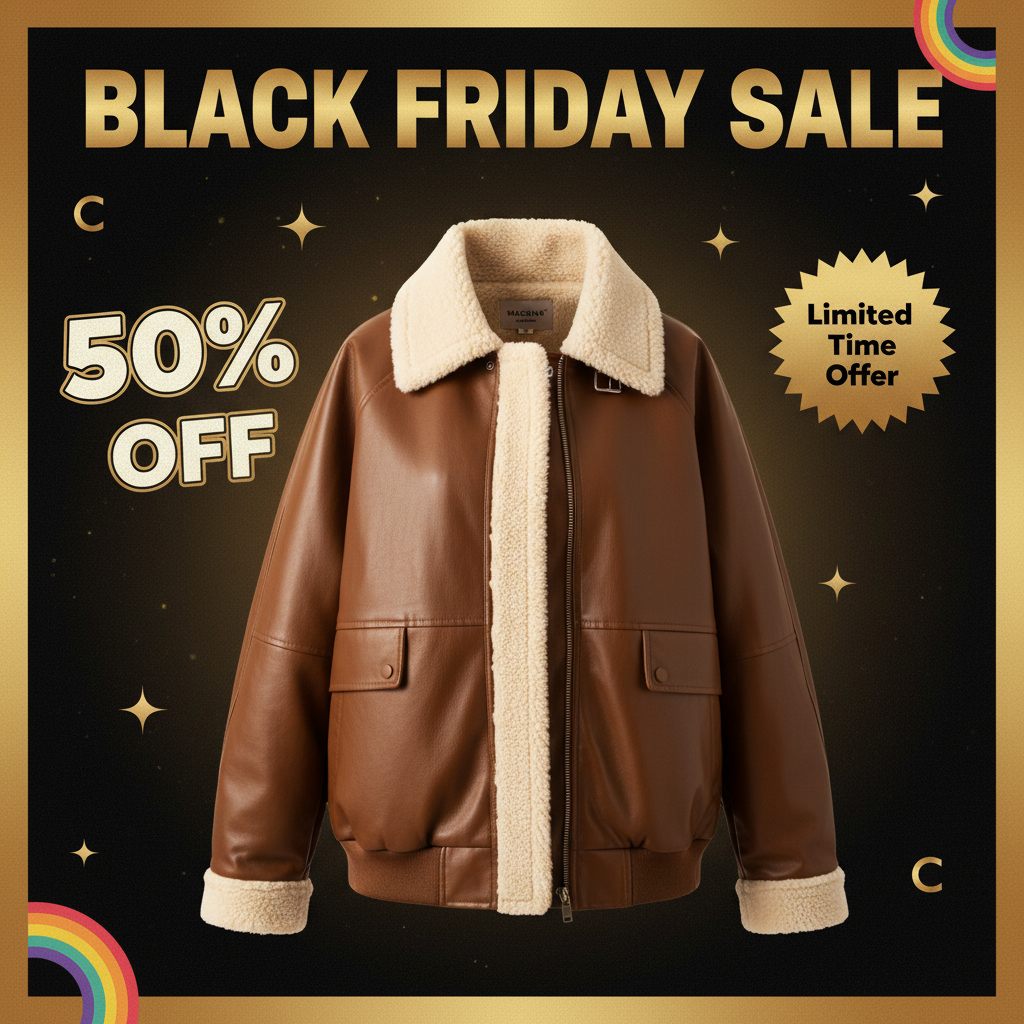 Black Friday Promotional Image for Y2K Faux Lamb Bomber Jacket