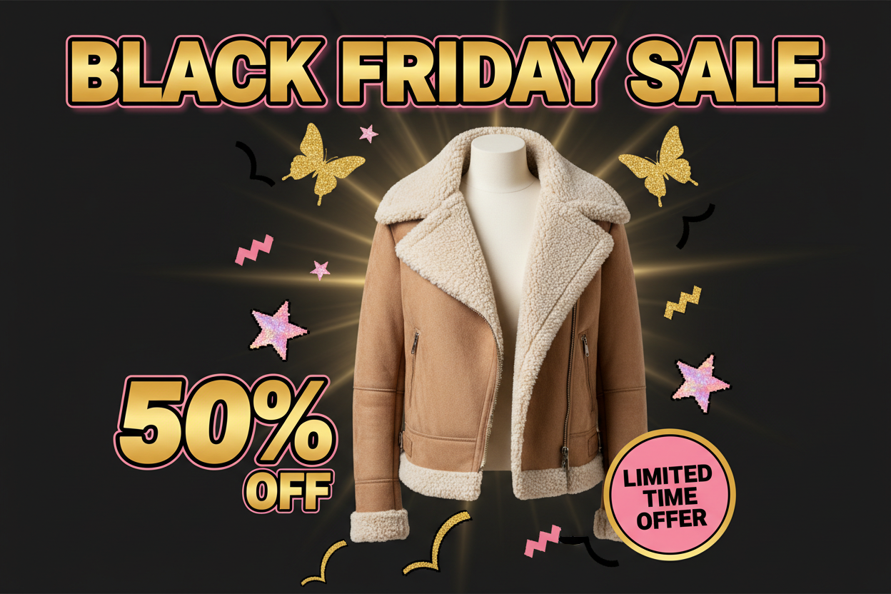 Black Friday Promotional Image for Y2K Suede Sherpa Jacket