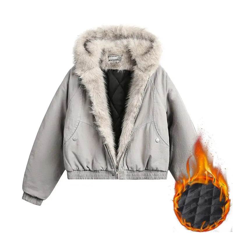Vintage Fashion Fuax Fur Hooded Cooton Coats Winter Thiken Warm Loose Casual Chaqueta Tops Korea Snow Wear Women Jaqueta Casaco - Mulambo store