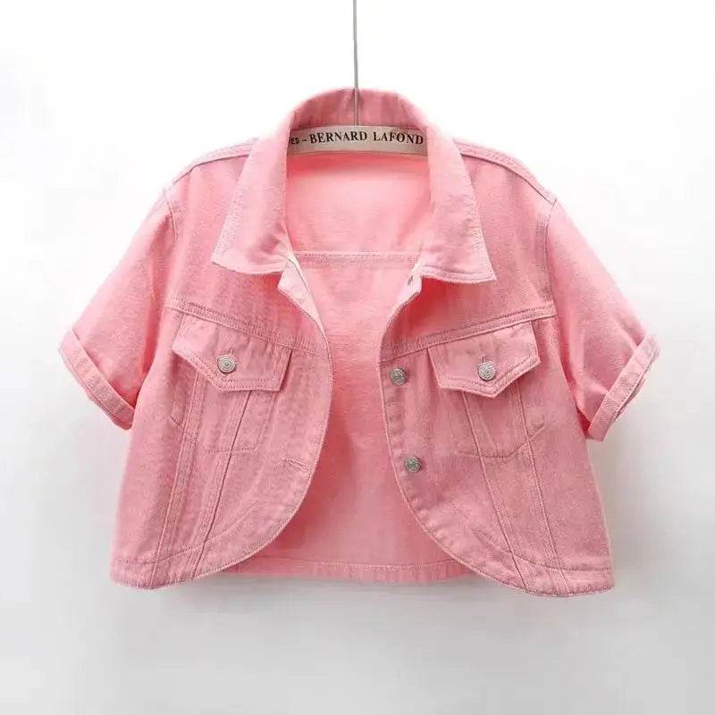 Spring Summer Women Denim Jacket Solid Color Casual Short Denim Coat Female Short Sleeve Pink Jean Jacket Outerwear Chaquetas - Mulambo store