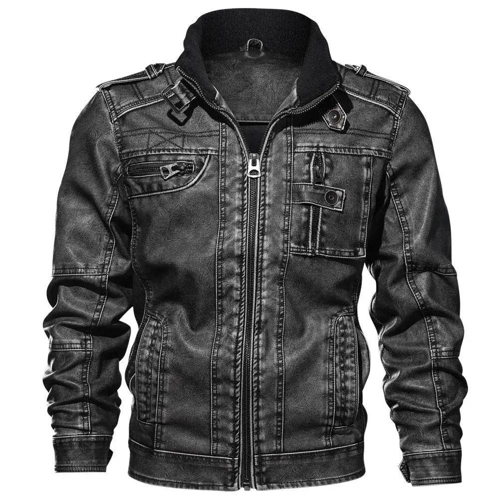 New Autumn and Winter Men's Motorcycle Windproof Jacket Men's Trendy Youth Versatile Casual Leather Jacket - Mulambo store