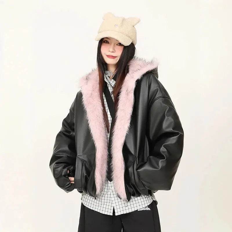 Korea Fuax Fur Hooded Parkas Cooton Coats Vintage Thicken Loose Casual Chaqueta Tops Fashion Snow Wear Women Jackets Abrigos - Mulambo store