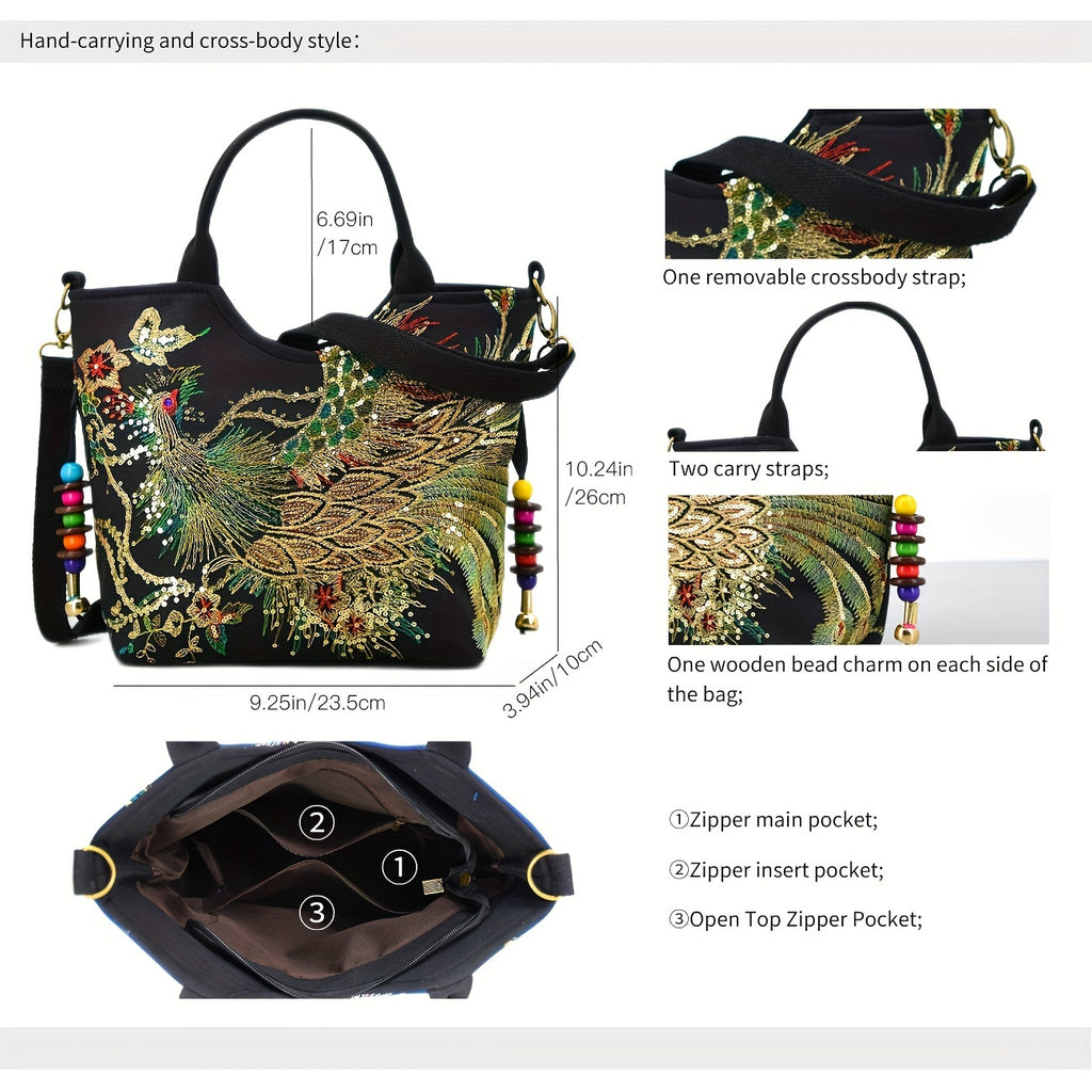 Wo 'S Embroidered Satchel Bag, Fashion Double Handle Purse, Retro Style Handbag with Removable Strap Mulambo store