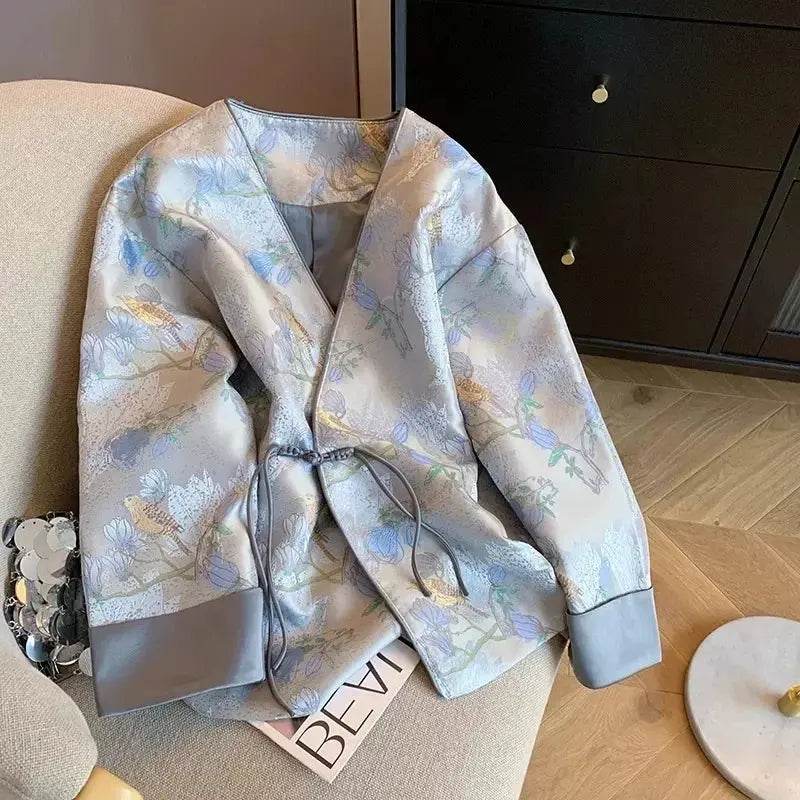 Chinese Style Jackets for Women Vintage Spring Autumn Elegant Chaquetas Fashion Jacquard tangsuits Clothing Luxury V-neck coat - Mulambo store