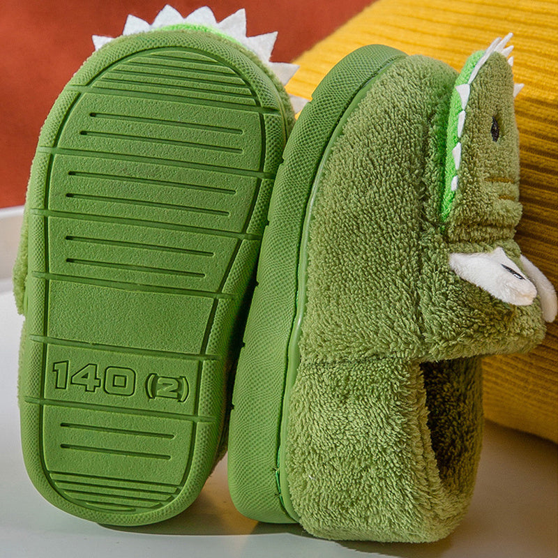 Boys' Dinosaur Slippers with Plush TPR Sole & Alligator/Crocodile Teeth - Warm Winter Indoor/Outdoor, Green & White Low-Top Easy Slip-On for, Cute Dino Footwear for Bedtime & Play Mulambo store