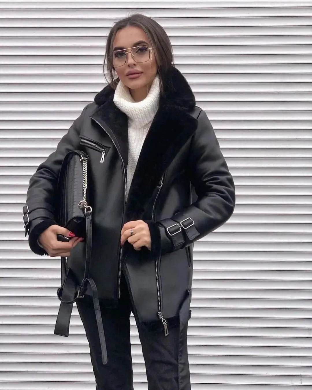 Autumn And Winter New Suede Lapel Zipper Cardigan Fashion Women's Long Sleeve Solid Color Coat Women - Mulambo store