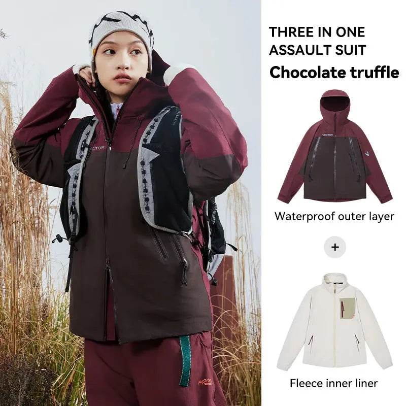 VECTOR Men Woman 3-in-1 Outdoor Jackets Hiking Jacket Waterproof Windproof Outdoor Camping Coat 100% Nylon Chaquetas Hombre - Mulambo store