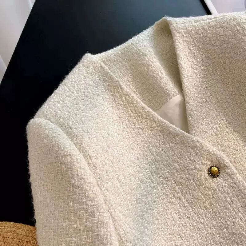 Korean Fashion Elegant Cropped Jackets Women Casual V-neck Single Breasted Outerwears Spring Fall Long Sleeve Chaquetas Blusas - Mulambo store