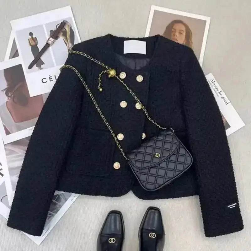 French double-breasted small fragrance liner plus cotton temperament short coat autumn and winter new high-end ladies coat - Mulambo store