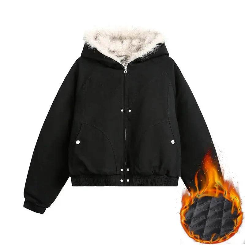 Vintage Fashion Fuax Fur Hooded Cooton Coats Winter Thiken Warm Loose Casual Chaqueta Tops Korea Snow Wear Women Jaqueta Casaco - Mulambo store
