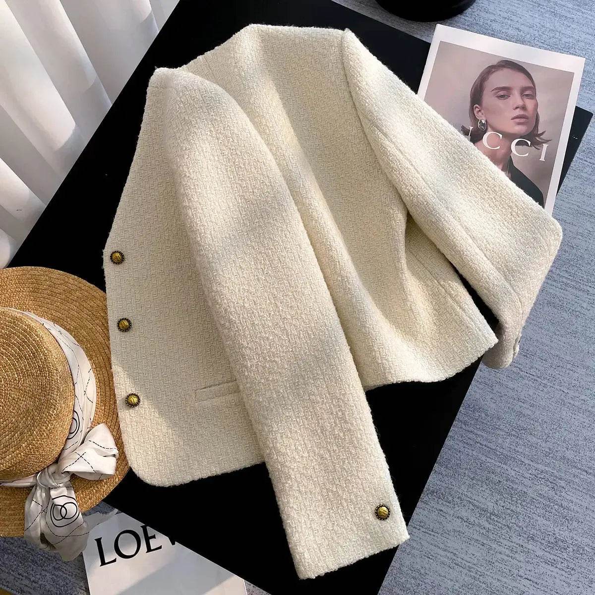 Korean Fashion Elegant Cropped Jackets Women Casual V-neck Single Breasted Outerwears Spring Fall Long Sleeve Chaquetas Blusas - Mulambo store