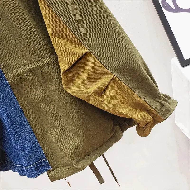 Color Contrast Patchwork Denim Jacket Coat Women Autumn Fashion Loose Letter Print Outerwear Chaquetas Mujer Jeans Jacket Female - Mulambo store