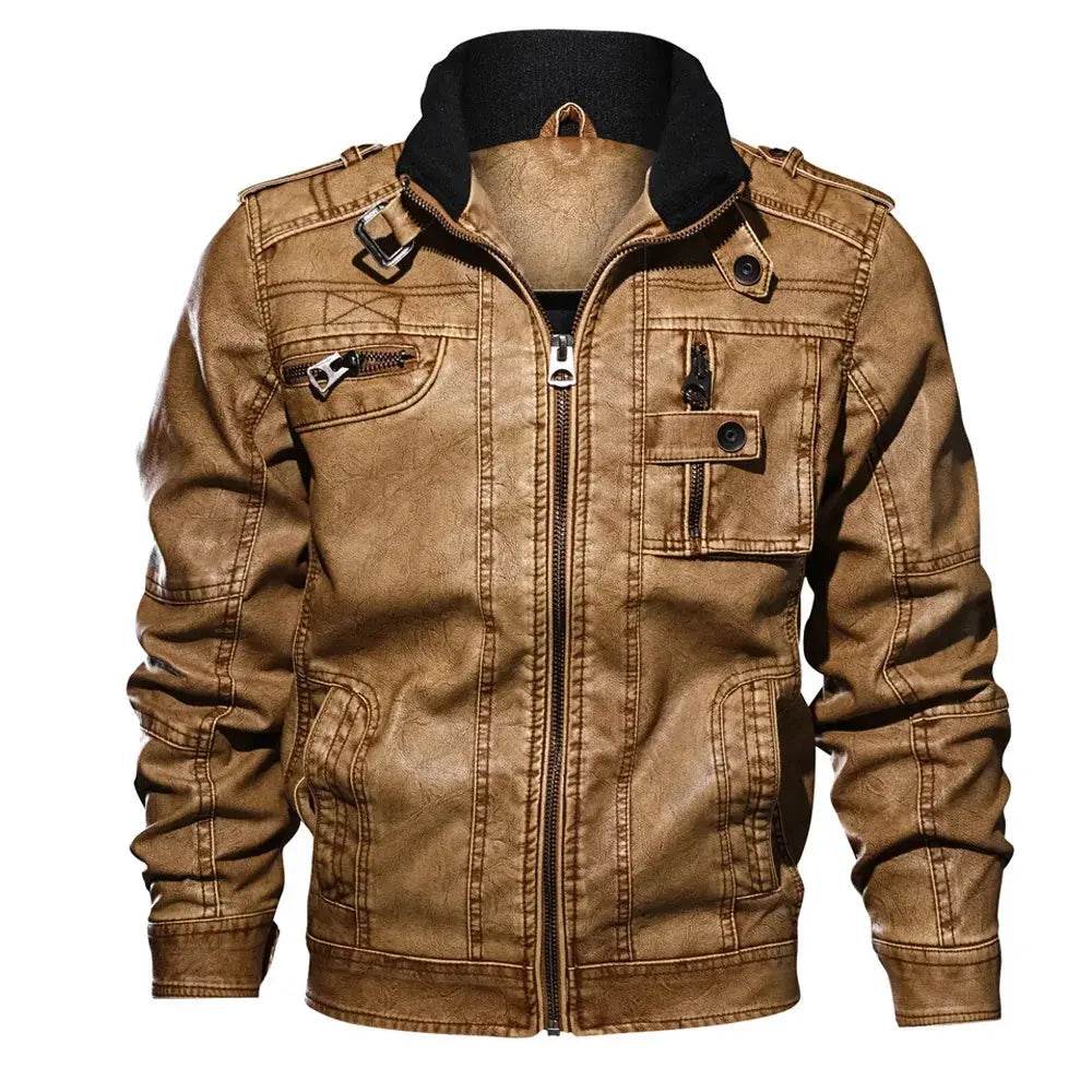 New Autumn and Winter Men's Motorcycle Windproof Jacket Men's Trendy Youth Versatile Casual Leather Jacket - Mulambo store