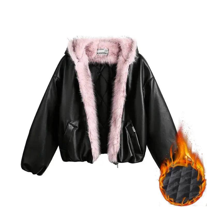 Korea Fuax Fur Hooded Parkas Cooton Coats Vintage Thicken Loose Casual Chaqueta Tops Fashion Snow Wear Women Jackets Abrigos - Mulambo store