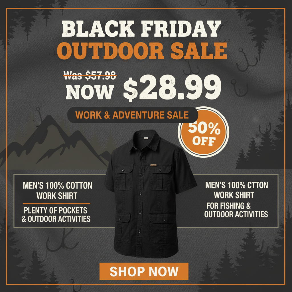 Black Friday 50% OFF - Men's 100% Cotton Work Shirt Fishing Climbing