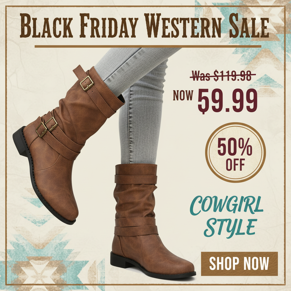Black Friday 50% OFF - Women's Ruched Cowboy Boots Mid Calf Western
