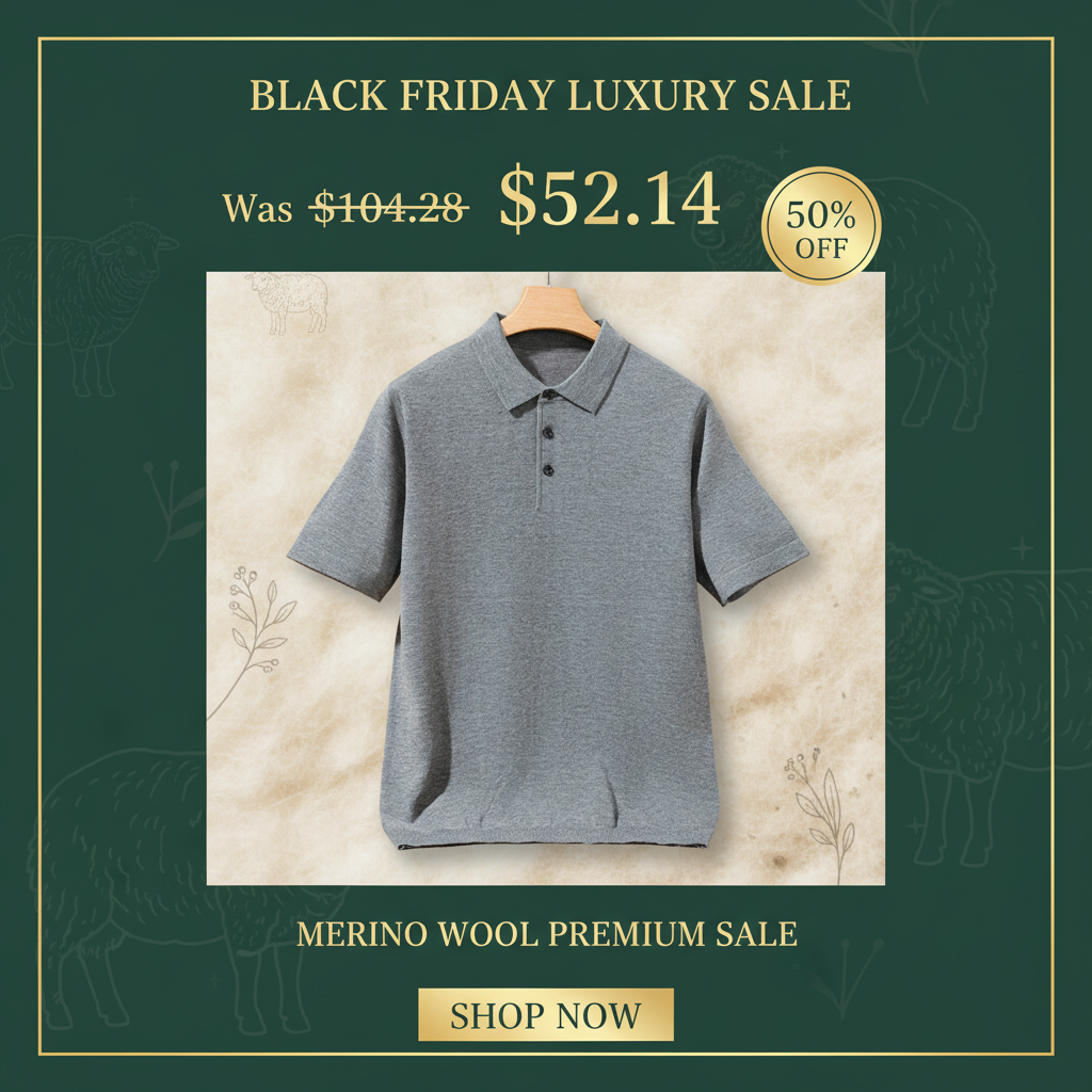 Black Friday 50% OFF - Men's 100% Merino Wool Polo Sweater Premium