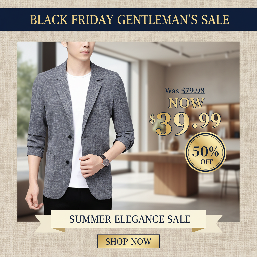 Black Friday 50% OFF - Men's Premium Linen Suit Jacket Slim Fit Blazer