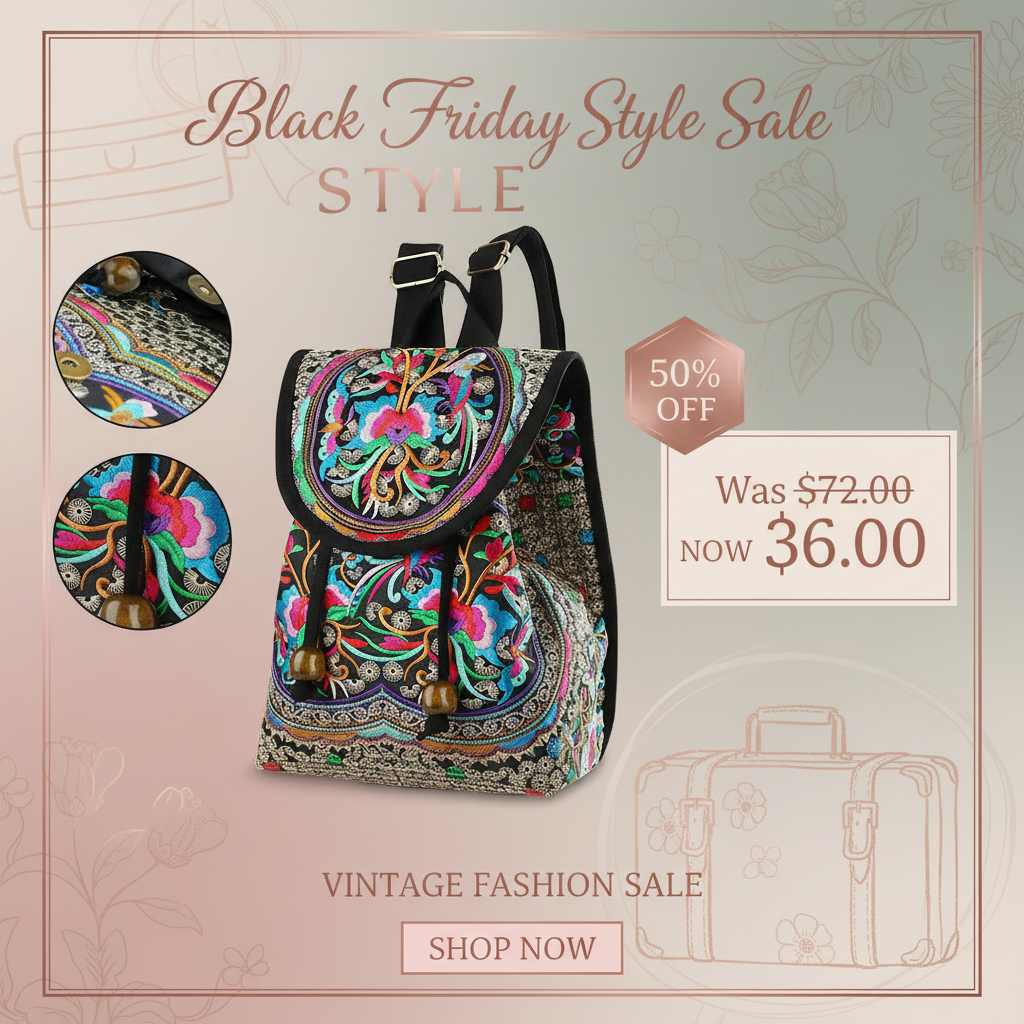 Black Friday 50% OFF - Vintage Floral Women's Backpack Pink Embroidered